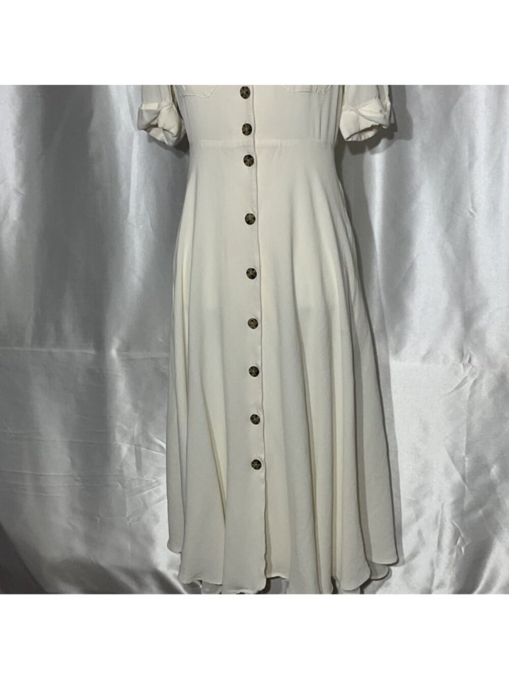 J crew Button-Front Midi Dress size 4 Collared Neck & Short Sleeves - Ivory - Picture 2 of 12